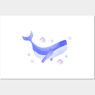 Blue whale watercolor pattern Posters and Art